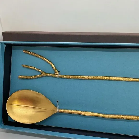 Grant Dawson Collection Mangrove 24k gold plated Salad Serving Set